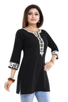 Enticing Black Embroidered Women Short Tunic Design