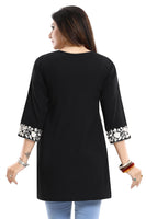 Enticing Black Embroidered Women Short Tunic Design