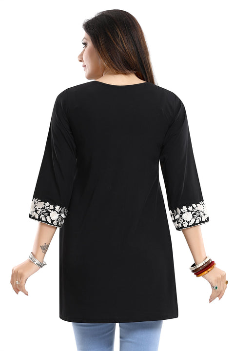 Enticing Black Embroidered Women Short Tunic Design