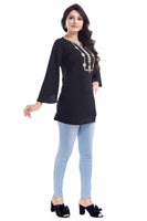 BEAUTIFUL BLACK CREPE FABRIC WOMEN TUNIC TOP WITH EMBROIDERY WORK