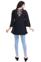 BEAUTIFUL BLACK CREPE FABRIC WOMEN TUNIC TOP WITH EMBROIDERY WORK