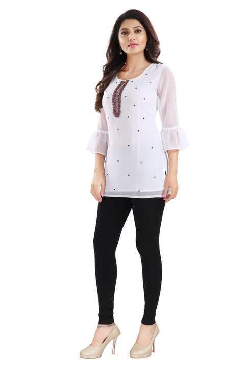 Elegant Embrace Piebald Georgette Indian Short Tunic Top
