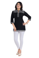 Blissful Black Women Embroidered Boho Chic Tunic Top