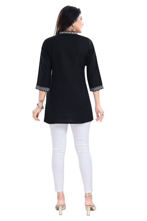 Blissful Black Women Embroidered Boho Chic Tunic Top